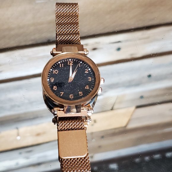 Starry Sky Watch - Beige, Black Sparkle Face, Large Number Time Marker - Picture 9 of 11